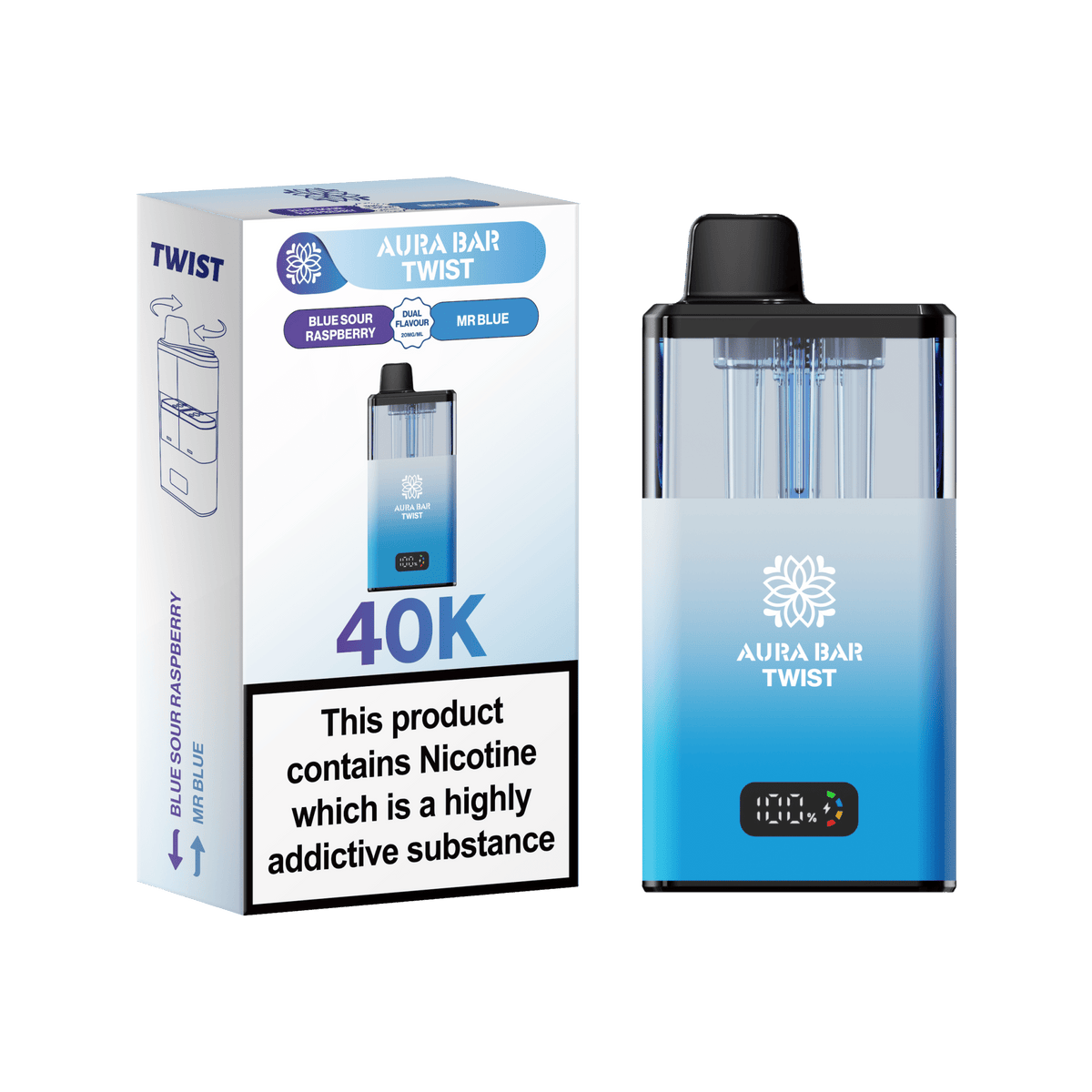 bulk wholesale Aura Bar Twist 40k Prefilled Pod Vape - Blue Sour Raspberry / Mr Blue