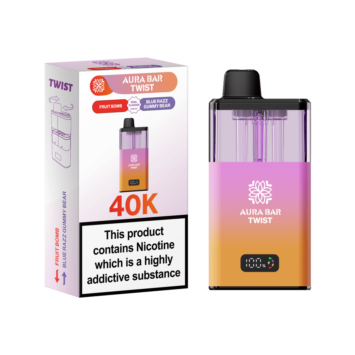 bulk wholesale Aura Bar Twist 40k Prefilled Pod Vape - Fruit Bomb / Blue Razz Gummy Bear