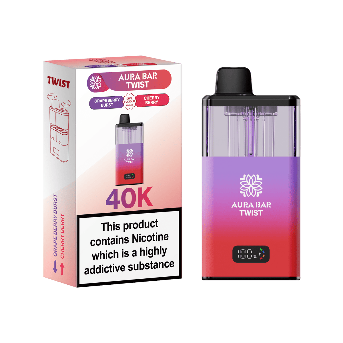 bulk wholesale Aura Bar Twist 40k Prefilled Pod Vape - Grape Berry Burst / Cherry Berry