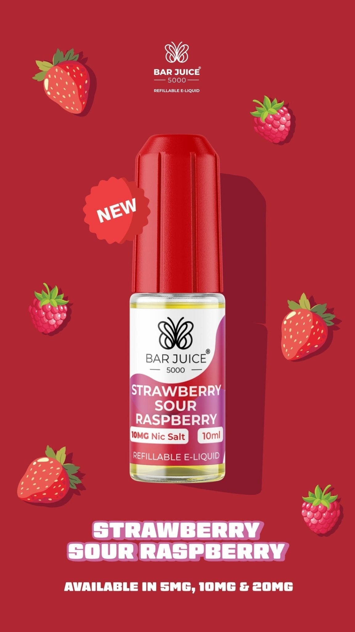 bulk wholesale Bar Juice 5000 Nic Salts Box of 10 - Strawberry Sour Raspberry *New*