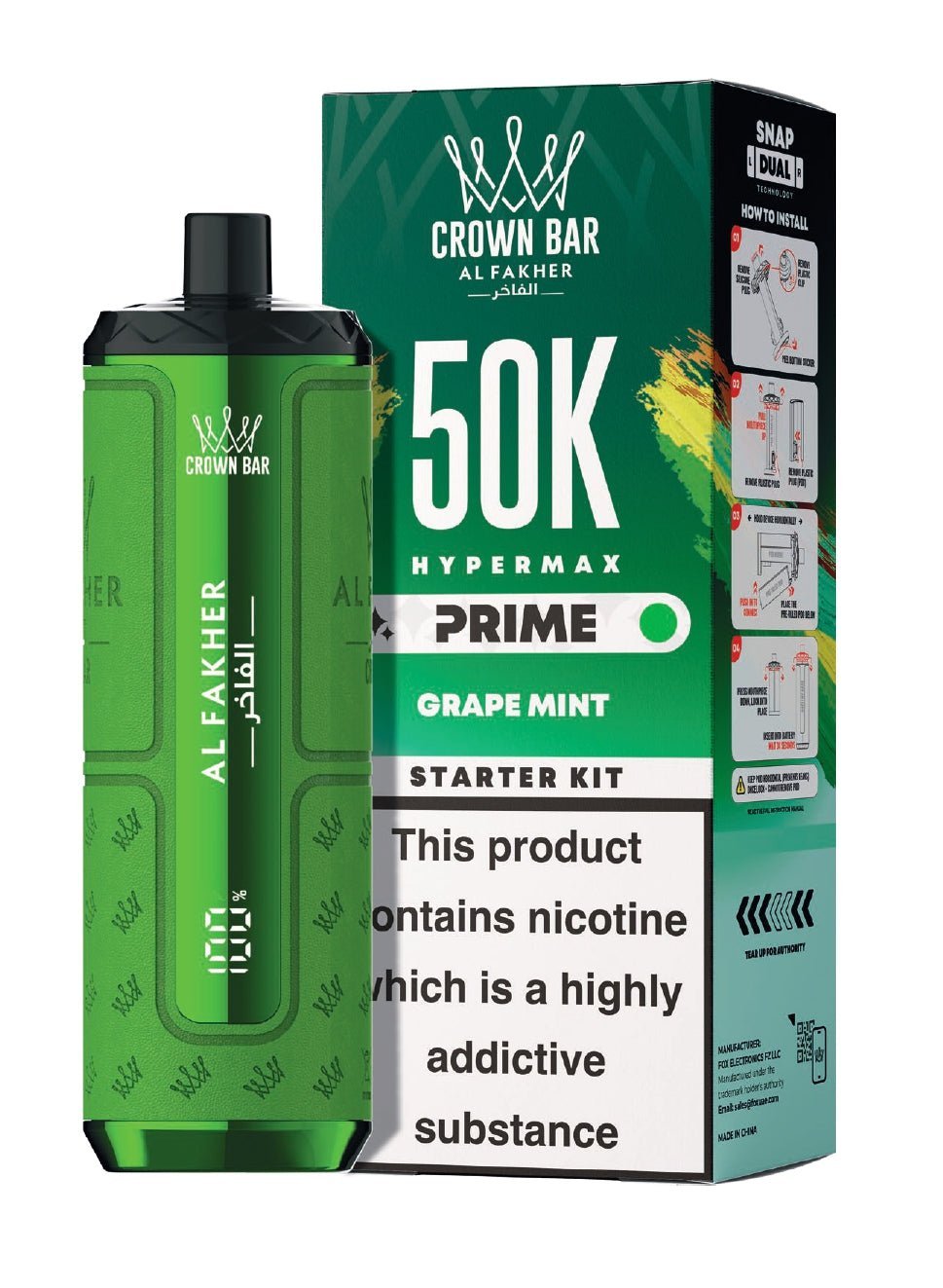 bulk wholesale Al Fakher 50k Hypermax Prime Vape Kit - Box of 5 - Grape Mint