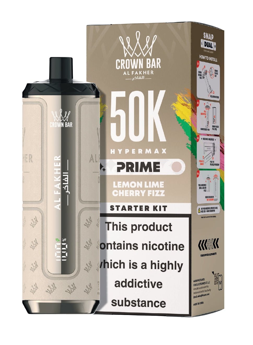 bulk wholesale Al Fakher 50k Hypermax Prime Vape Kit - Box of 5 - Lemon Lime Cherry Fizz