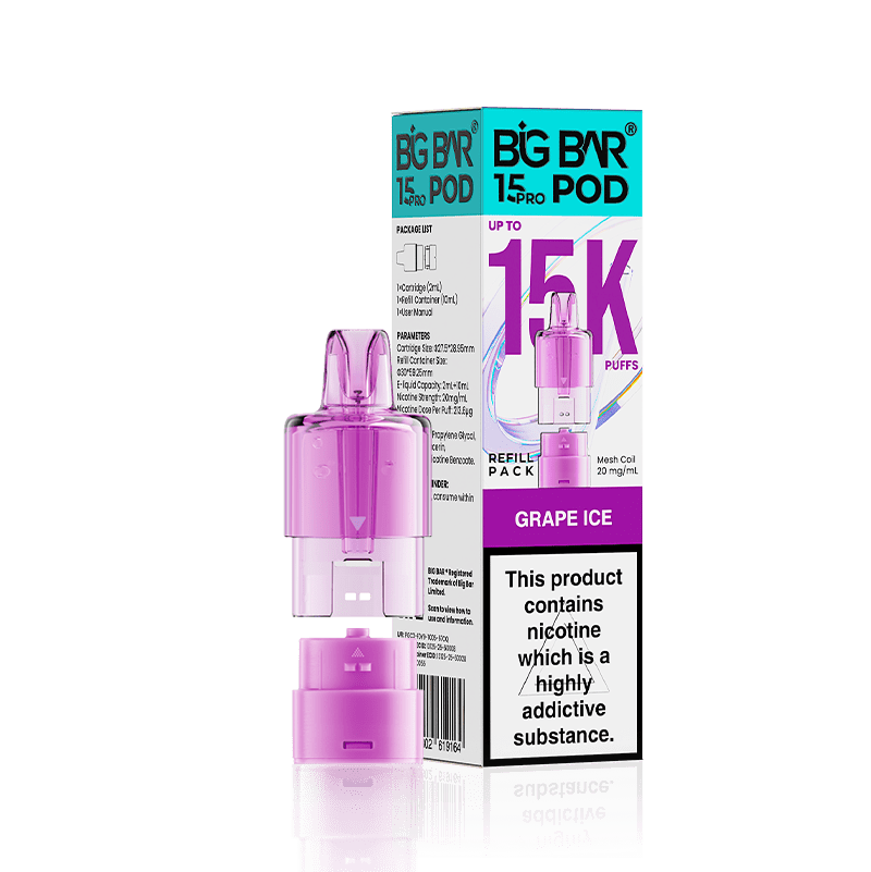 bulk wholesale Big Bar 15000 Pro Prefilled Refill Pods Pack of 5 - Grape Ice