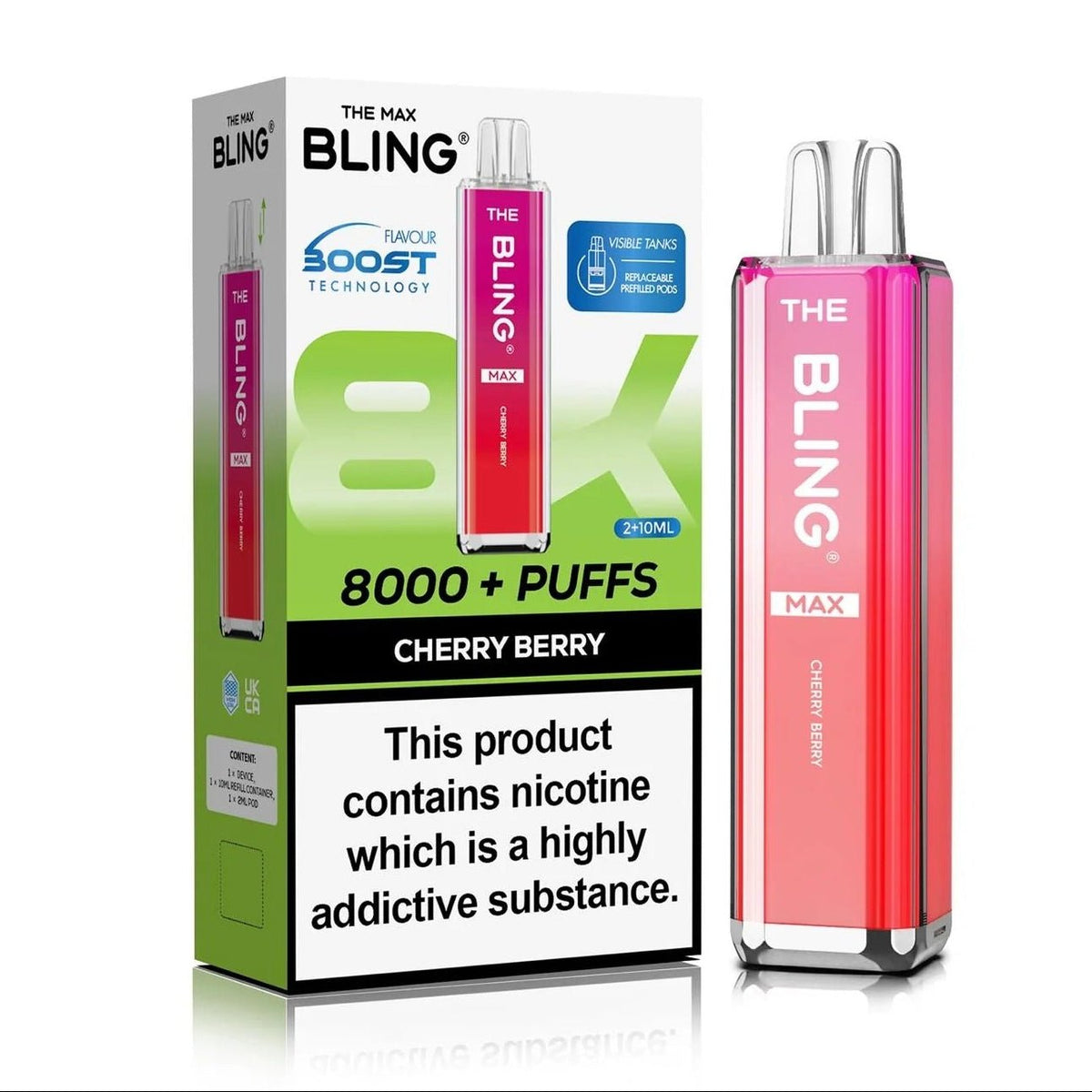 bulk wholesale Crystal Bling Max 8000 Prefilled Pod Kit Box of 5 - Cherry Berry