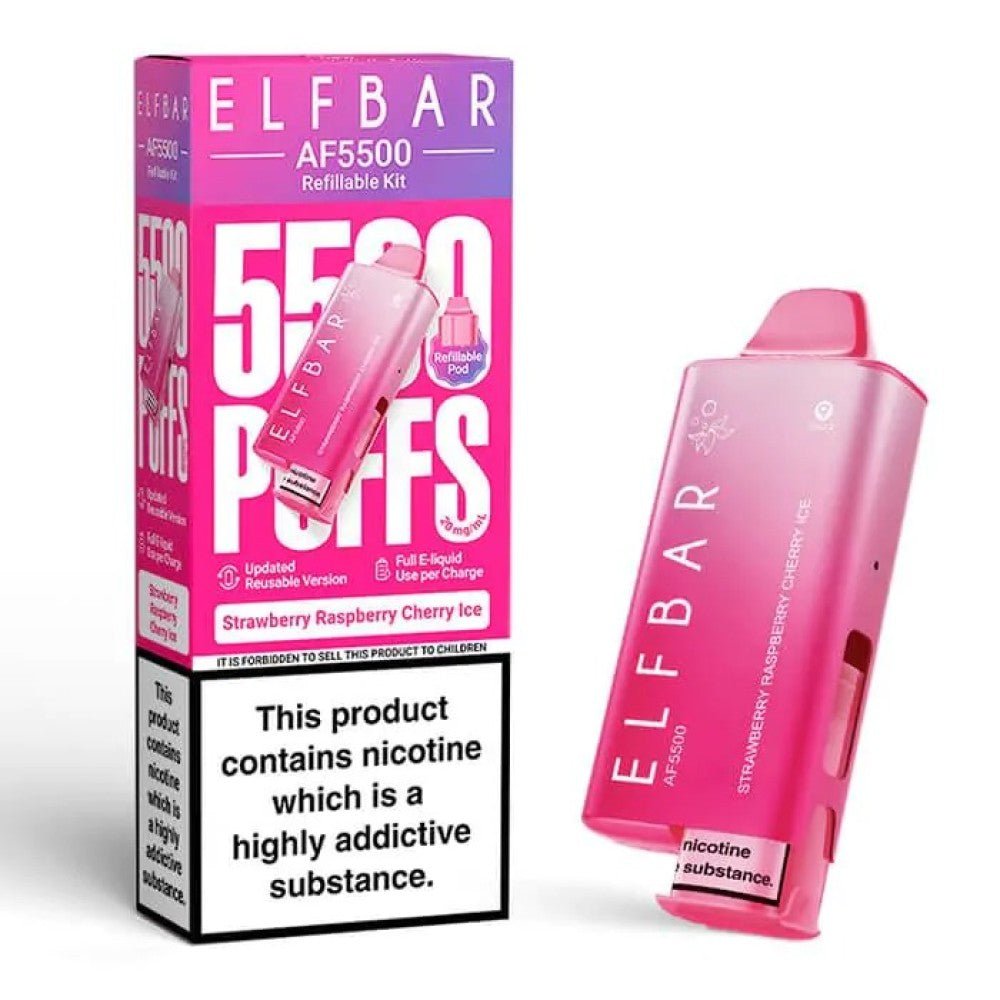 bulk wholesale Elf Bar AF5500 Prefilled Vape Kit Box of 5 - Strawberry Raspberry Cherry Ice