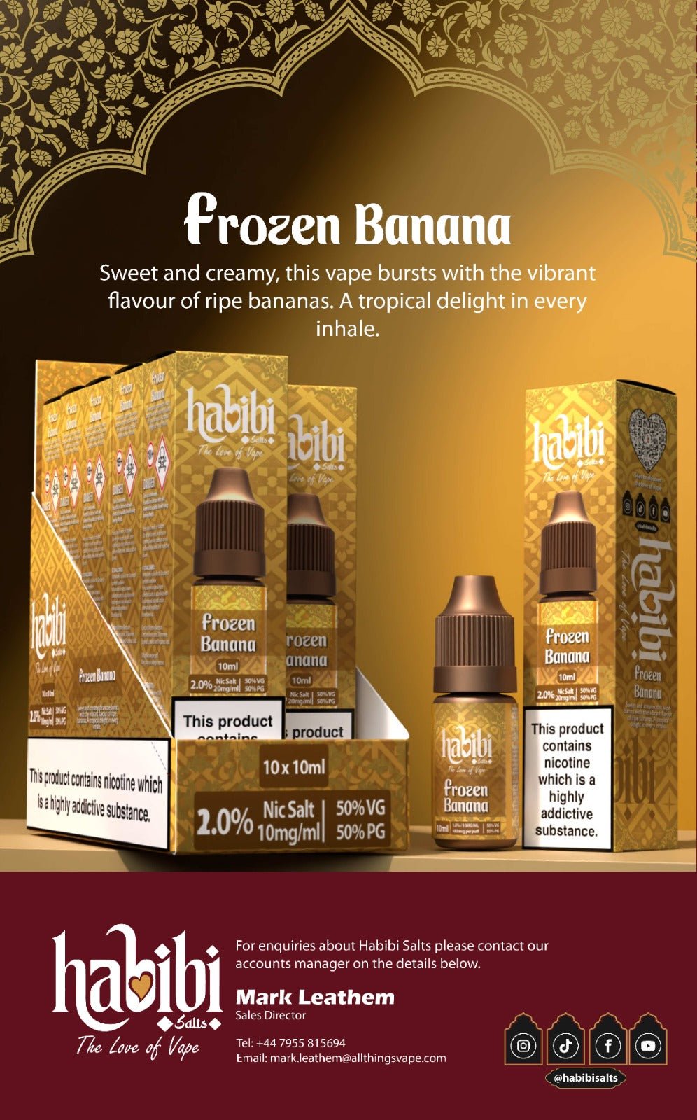 bulk wholesale Habibi Salts Nic Salt 10ml E - Liquid Box of 10 - Frozen Banana