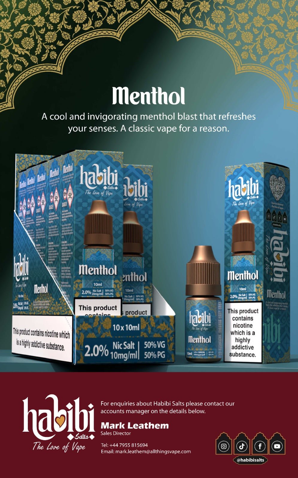 bulk wholesale Habibi Salts Nic Salt 10ml E - Liquid Box of 10 - Menthol
