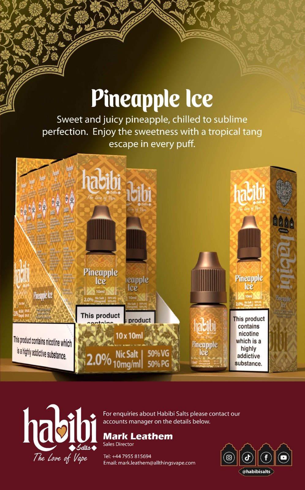 bulk wholesale Habibi Salts Nic Salt 10ml E - Liquid Box of 10 - Pineapple Ice