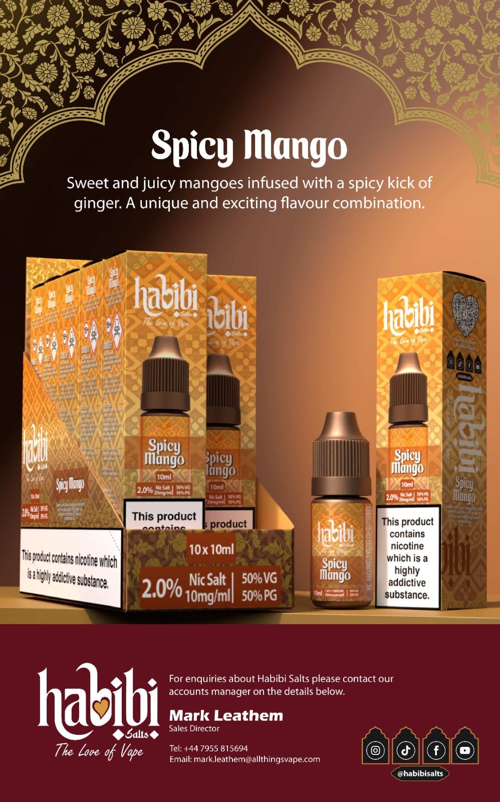 bulk wholesale Habibi Salts Nic Salt 10ml E - Liquid Box of 10 - Spicy Mango