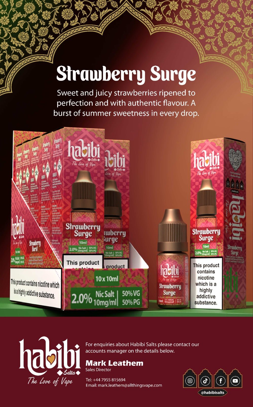 bulk wholesale Habibi Salts Nic Salt 10ml E - Liquid Box of 10 - Strawberry Surge