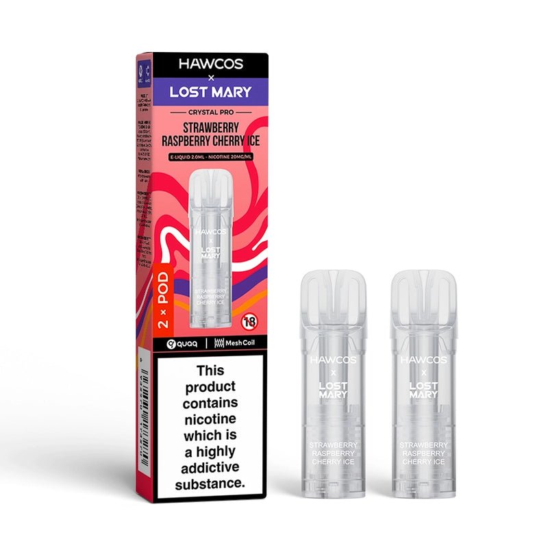 bulk wholesale Hawcos x Lost Mary Crystal Pro 600 Replacement Pods Pack of 10 - Strawberry Raspberry Cherry Ice