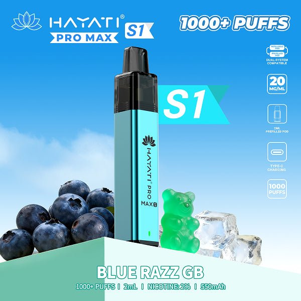 bulk wholesale Hayati Pro Max S1 Vape Kit Box of 10 - Blue Razz GB