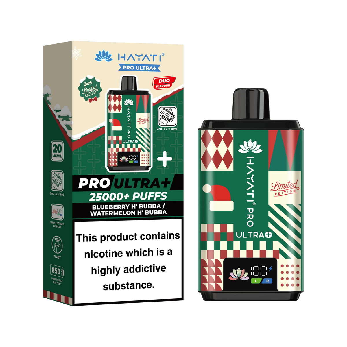 bulk wholesale Hayati Ultra Pro Plus 25k Christmas Edition Vape Kit 5 Pack - Blueberry H'Bubba / Watermelon H' Bubba