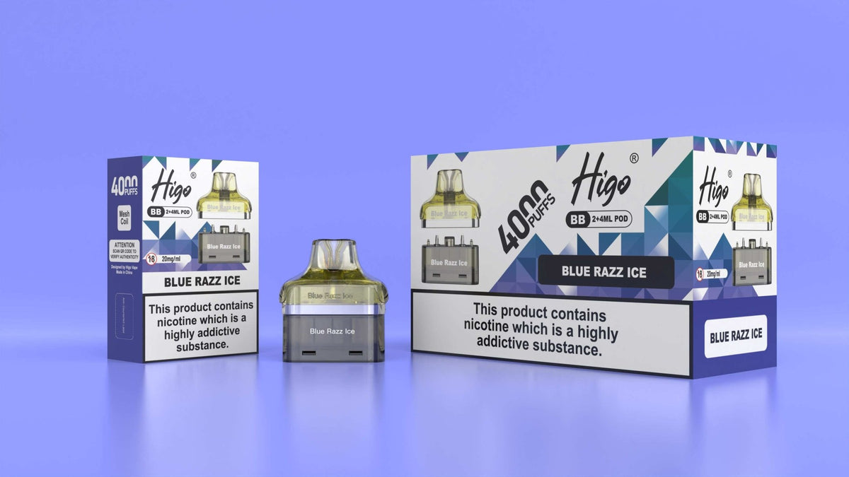 bulk wholesale Higo BB 4000 Replacement Pods Pack of 5 - Blue Razz Ice