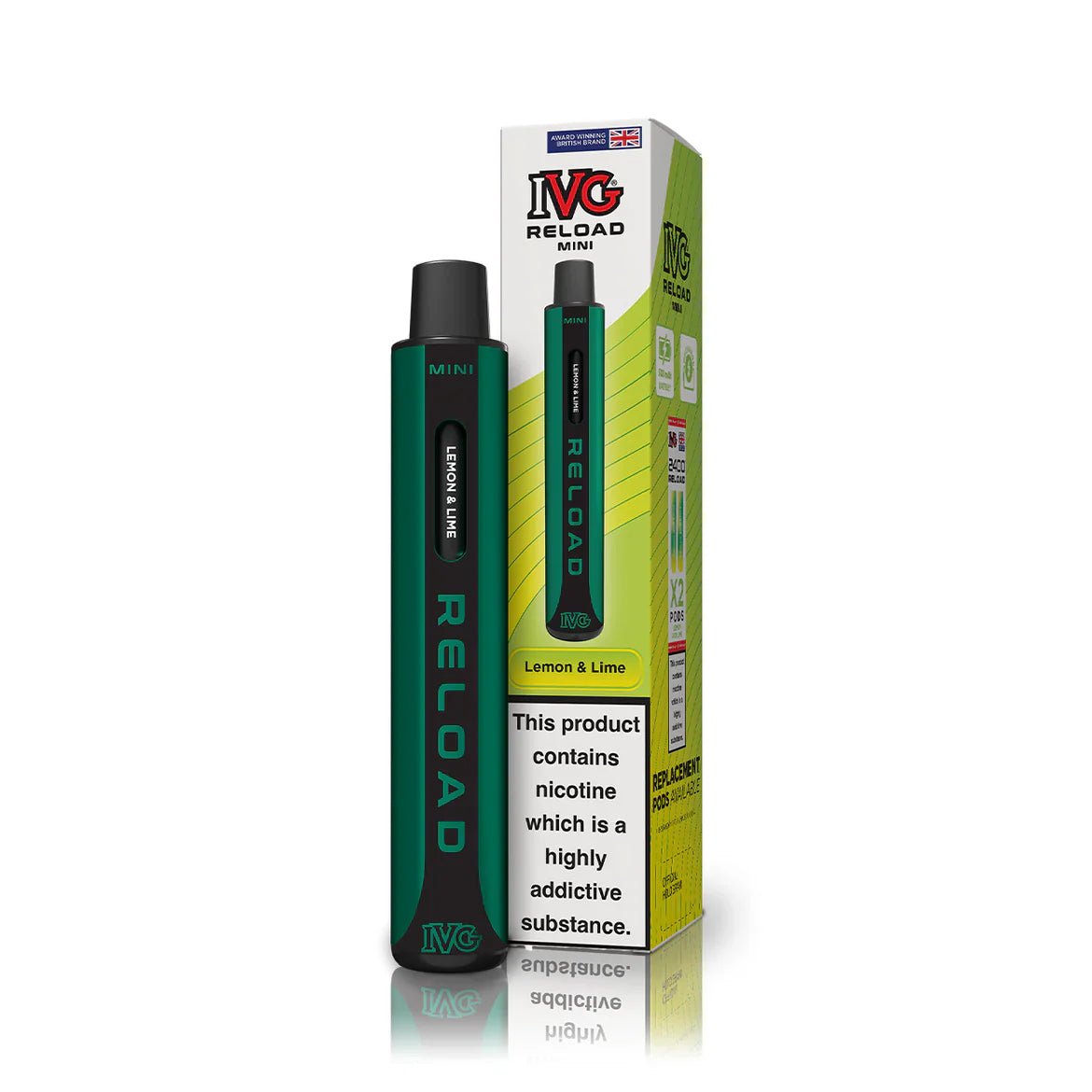 bulk wholesale IVG Reload Mini Pod Vape Kit Box Of 10 - Lemon & Lime