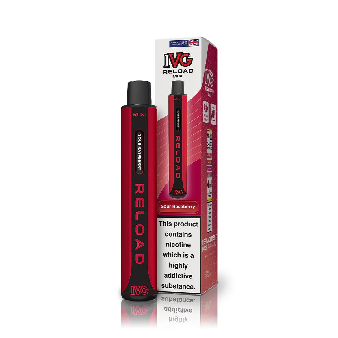 bulk wholesale IVG Reload Mini Pod Vape Kit Box Of 10 - Sour Raspberry