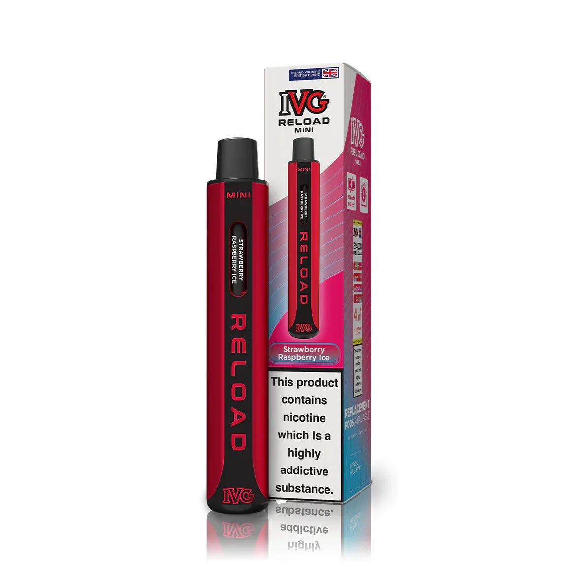 bulk wholesale IVG Reload Mini Pod Vape Kit Box Of 10 - Strawberry Raspberry Ice