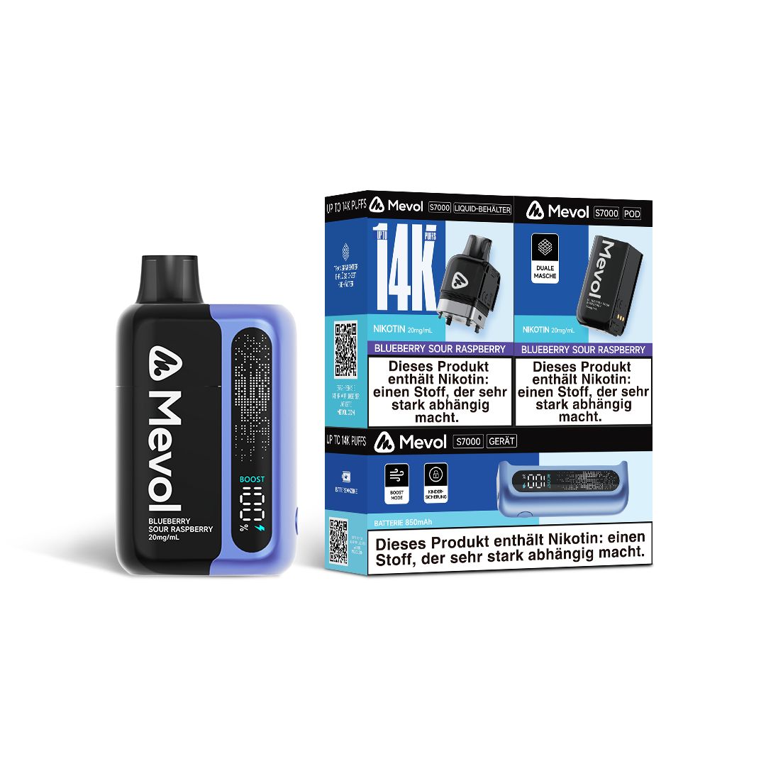 bulk wholesale Mevol S7000 Prefilled Pod Kit - 14k Puffs Box of 5 - Blueberry Sour Raspberry