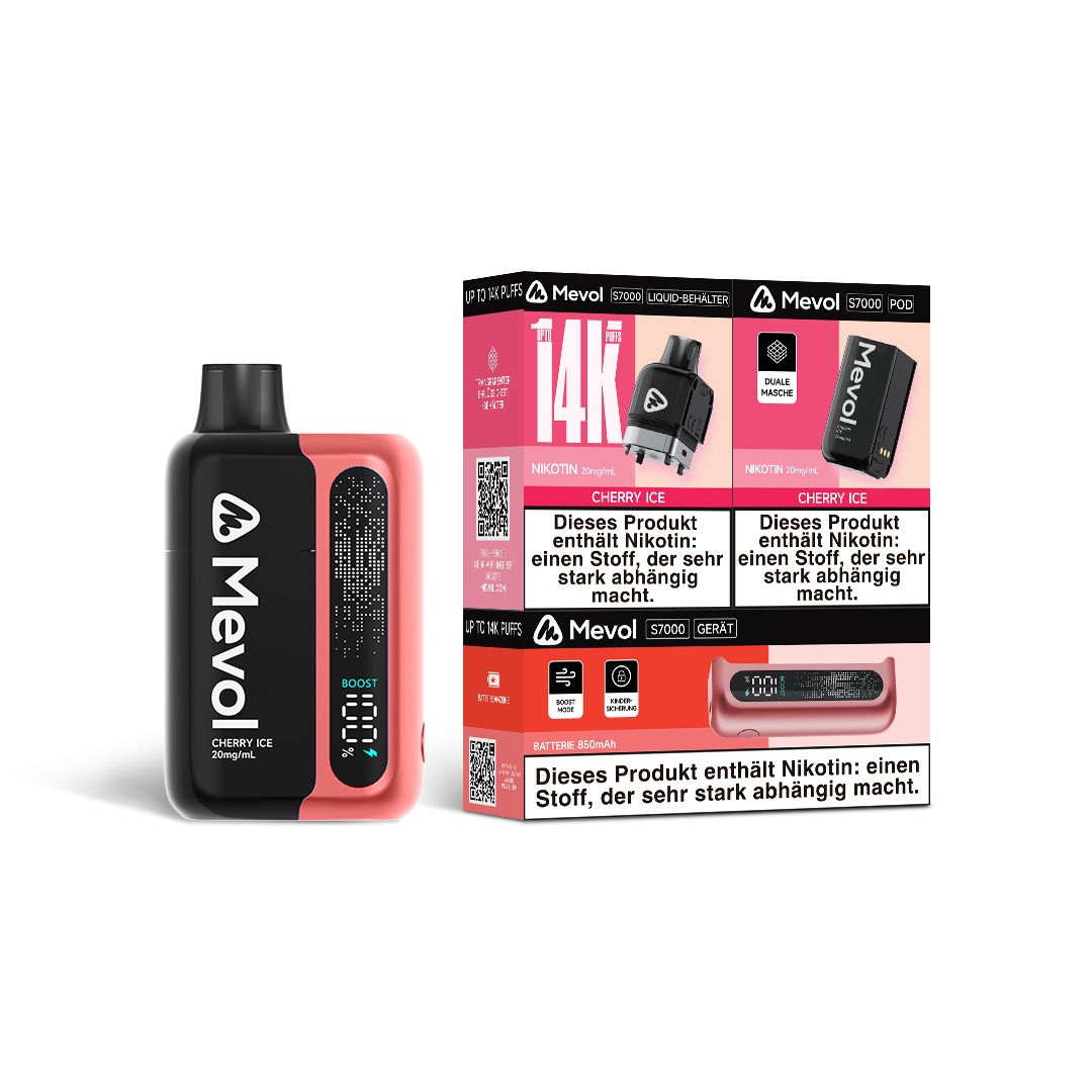 bulk wholesale Mevol S7000 Prefilled Pod Kit - 14k Puffs Box of 5 - Cherry Ice