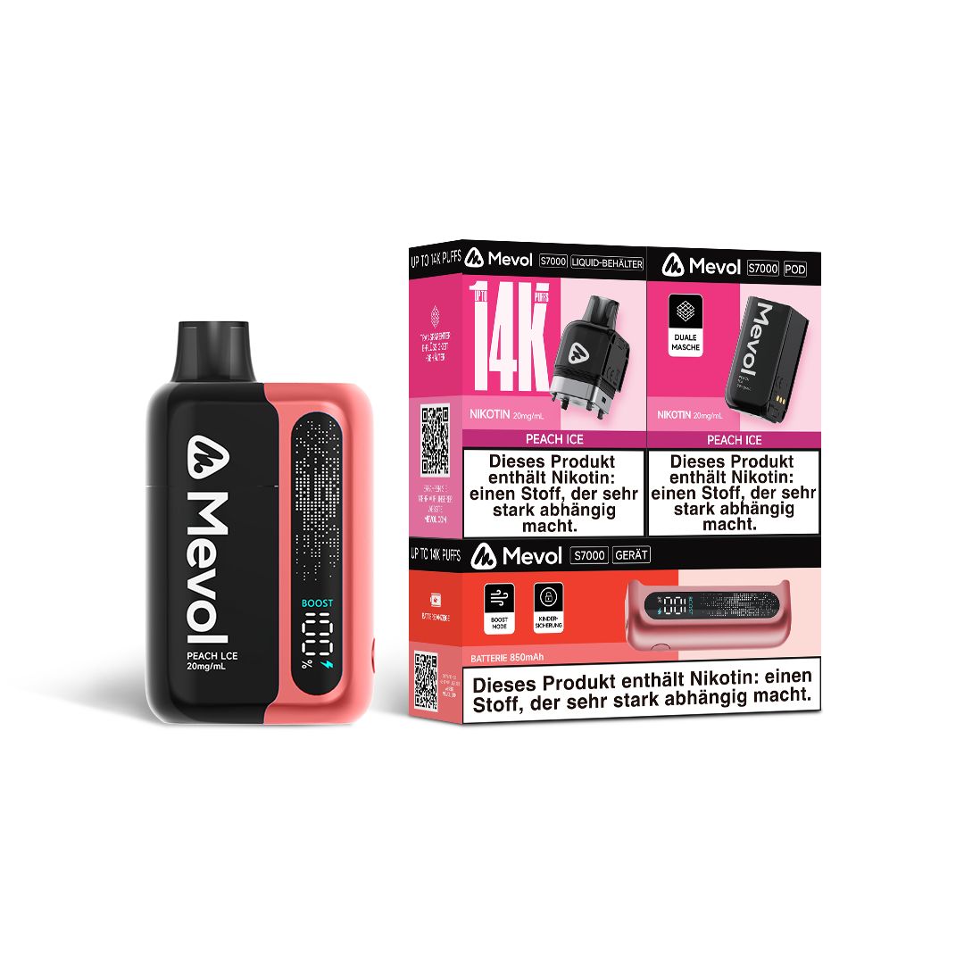 bulk wholesale Mevol S7000 Prefilled Pod Kit - 14k Puffs Box of 5 - Peach Ice