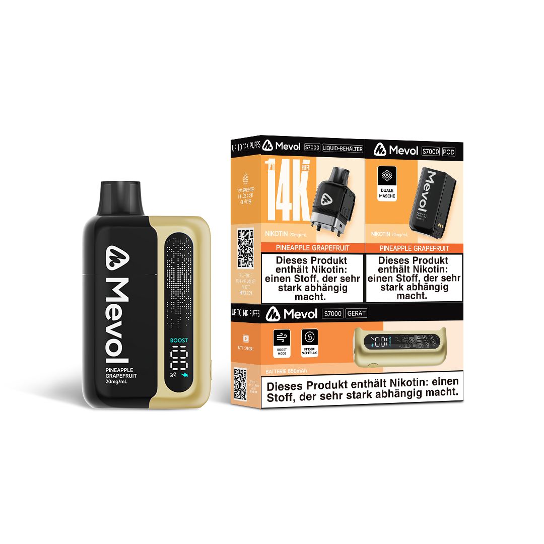 bulk wholesale Mevol S7000 Prefilled Pod Kit - 14k Puffs Box of 5 - Pineapple Grapefruit