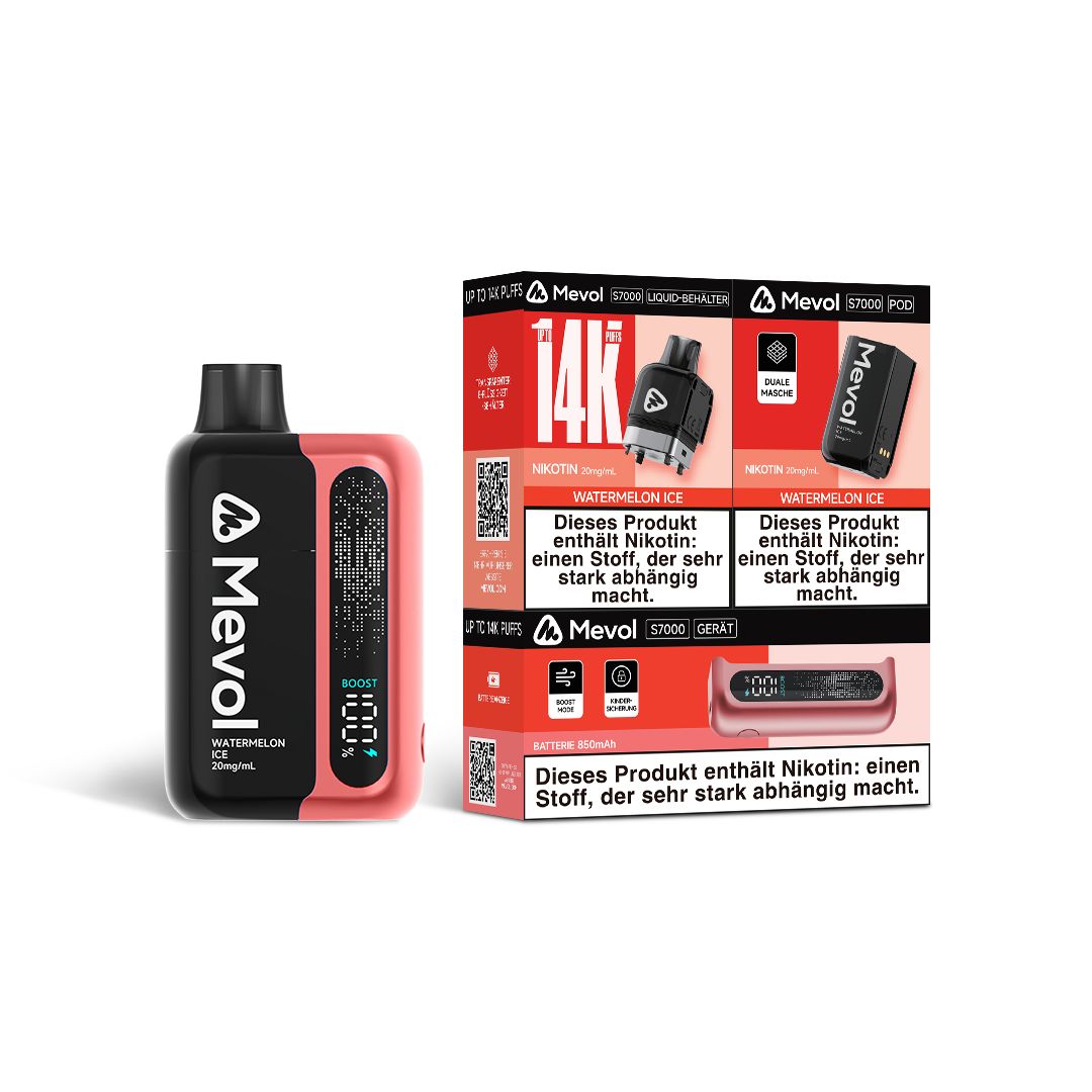 bulk wholesale Mevol S7000 Prefilled Pod Kit - 14k Puffs Box of 5 - Watermelon Ice
