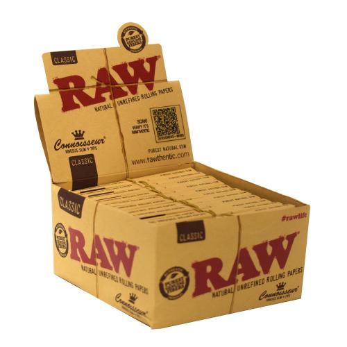 bulk wholesale RAW Classic Connoisseur King size Slim Rolling Papers and tips - Pack of 24 - 