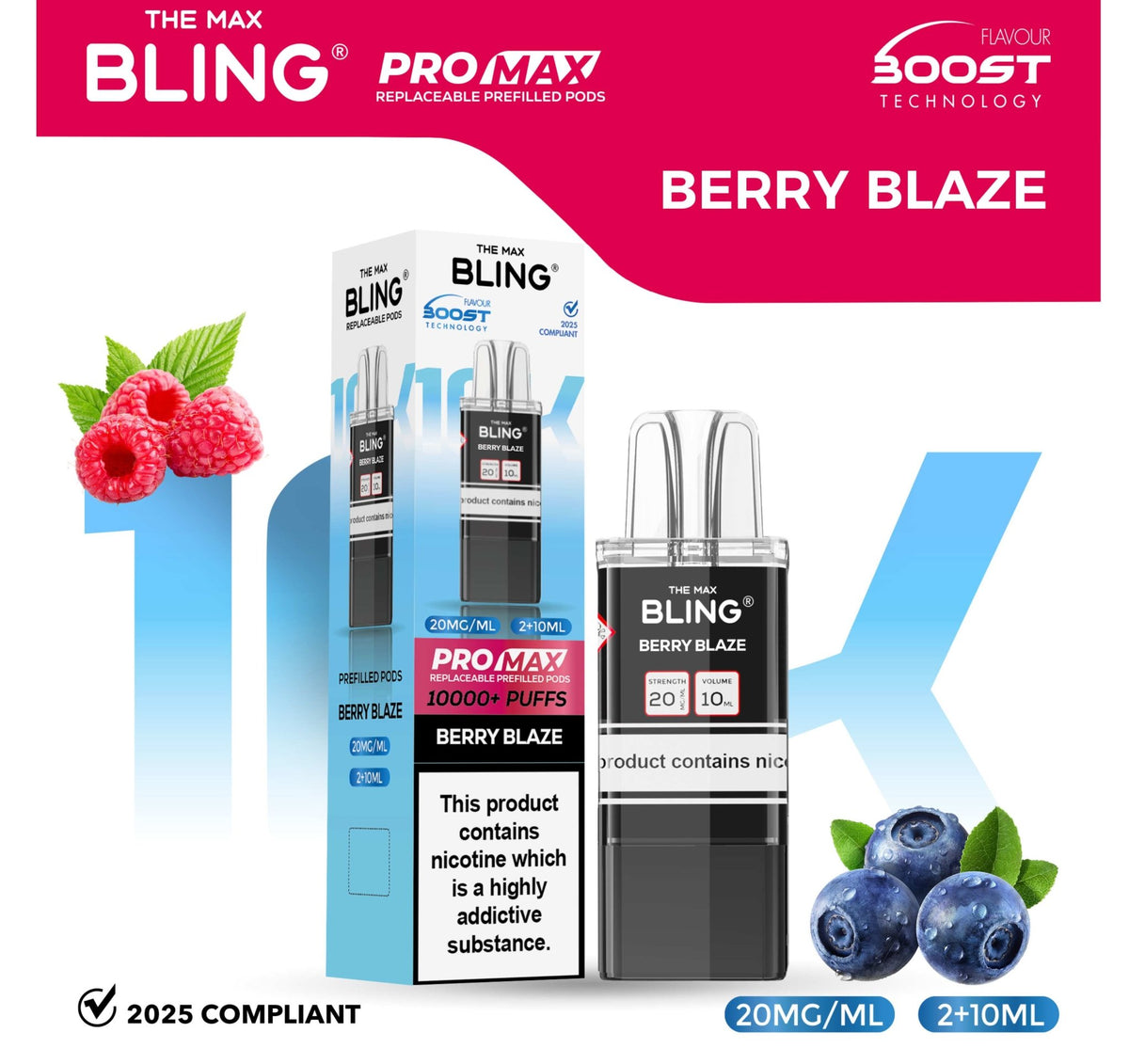 bulk wholesale The Bling 10k Pro Max Replacement Pods (BOX OF 5) - Berry Blaze
