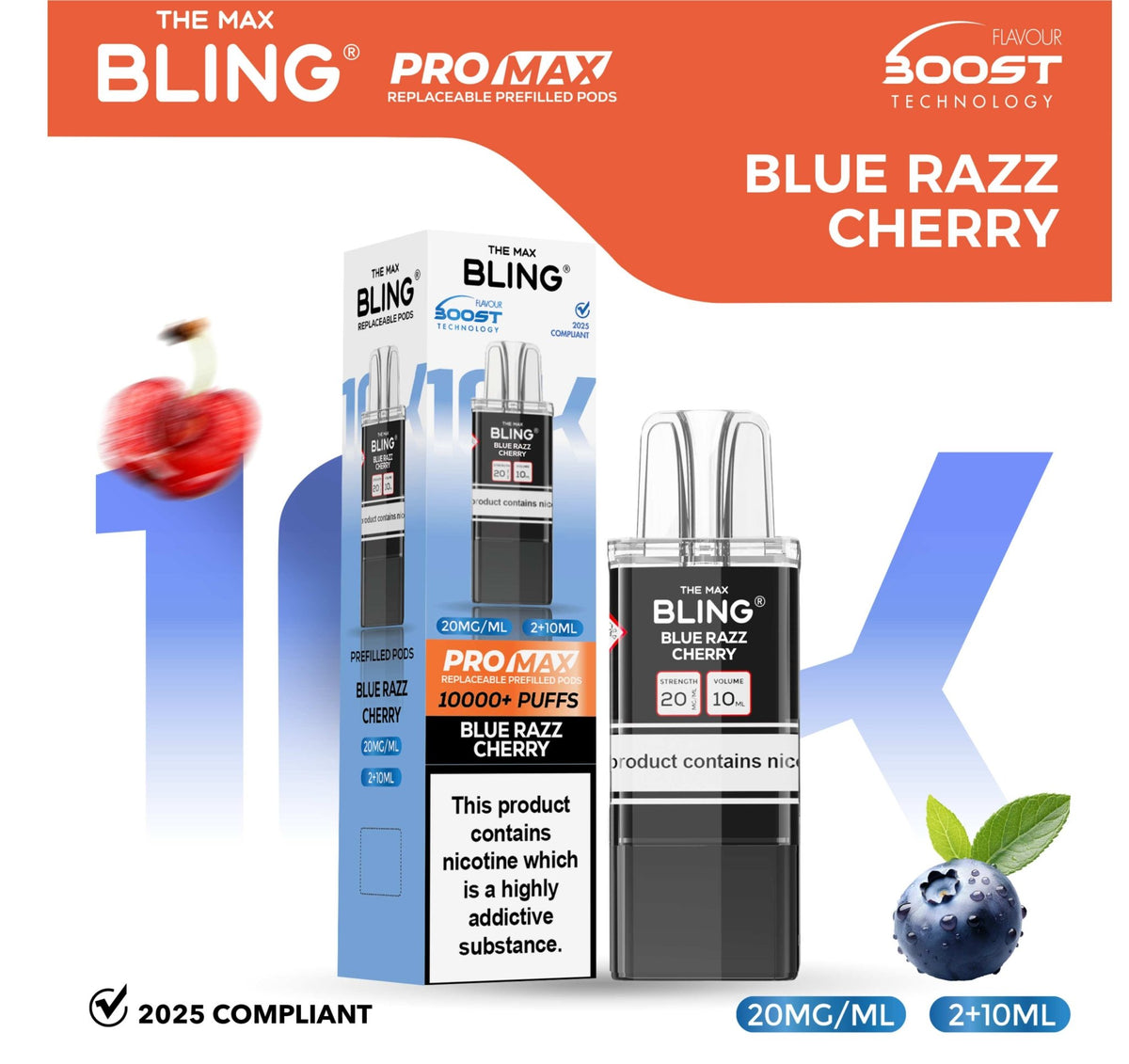 bulk wholesale The Bling 10k Pro Max Replacement Pods (BOX OF 5) - Blue Razz Cherry