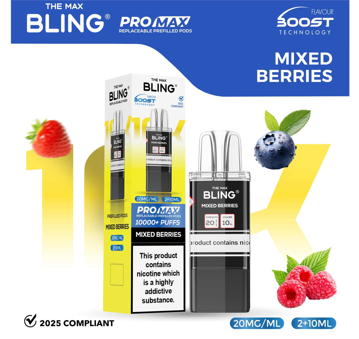 bulk wholesale The Bling 10k Pro Max Replacement Pods (BOX OF 5) - Mixed Berries