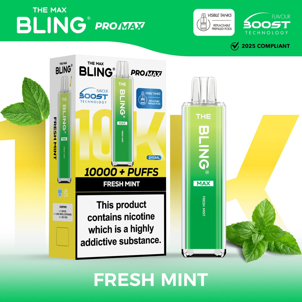 bulk wholesale The Crystal Bling Max 10000 Pod Kit Box of 5 - Fresh Mint