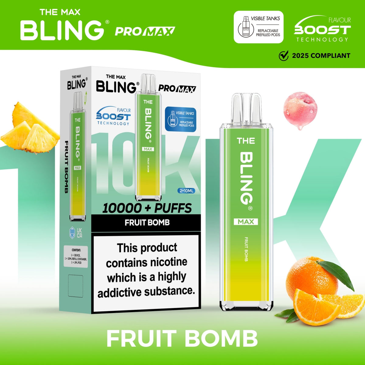 bulk wholesale The Crystal Bling Max 10000 Pod Kit Box of 5 - Fruit Bomb