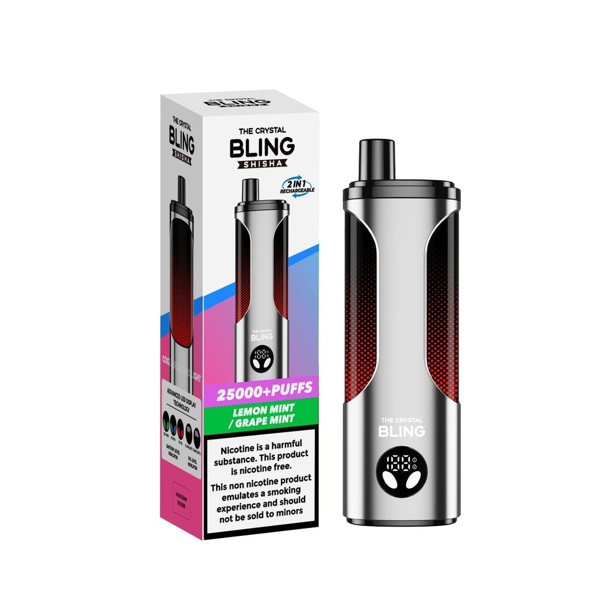 bulk wholesale The Crystal Bling Shisha 25k Prefilled Vape Box of 5 - Lemon Mint/Grape Mint