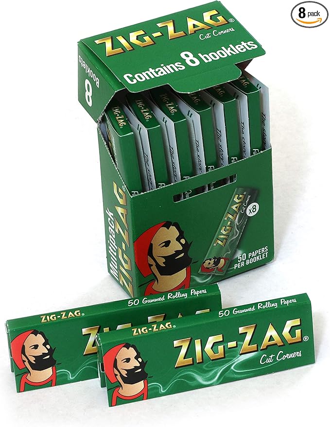 bulk wholesale Zig Zag Green Cut Corner Rolling Papers 8 x 50 Papers - 