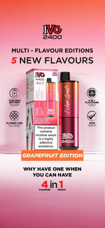 bulk wholesale IVG 2400 Disposable Vape Pod Puff Bar Device Box of 5 - Grapefruit Edition - Multi Flavour 4 in 1 *New*