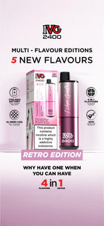 bulk wholesale IVG 2400 Disposable Vape Pod Puff Bar Device Box of 5 - Retro Edition - Multi Flavour 4 in 1 *New*