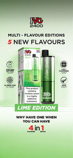 bulk wholesale IVG 2400 Disposable Vape Pod Puff Bar Device Box of 5 - Lime Edition - Multi Flavour 4 in 1 *New*