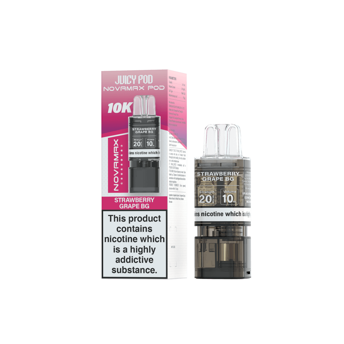 bulk wholesale Juicy Pod Novamax 10k Replacement Pods (Pack of 10) - Strawberry Grape BG