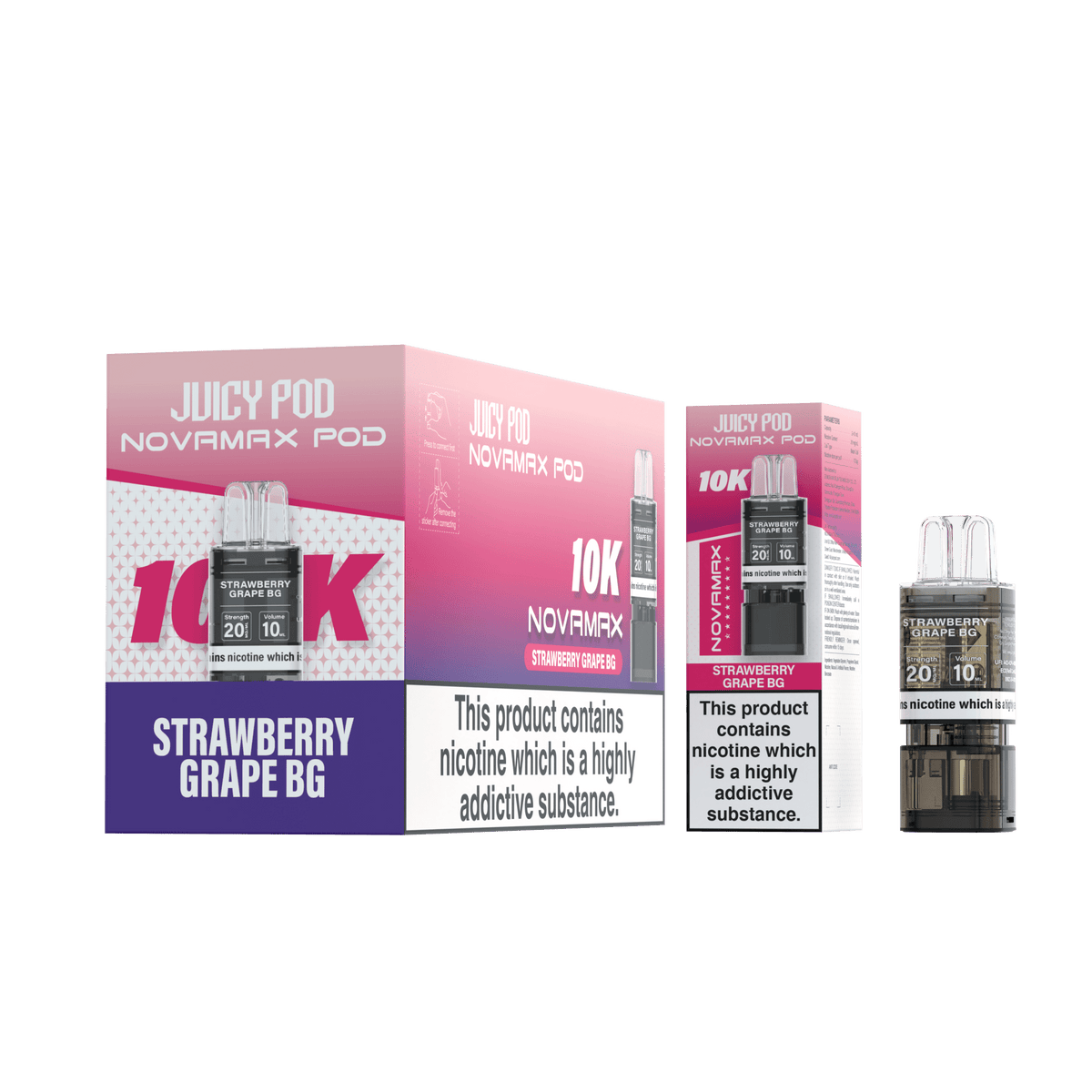 bulk wholesale Juicy Pod Novamax 10k Replacement Pods (Pack of 10) - Strawberry Grape BG