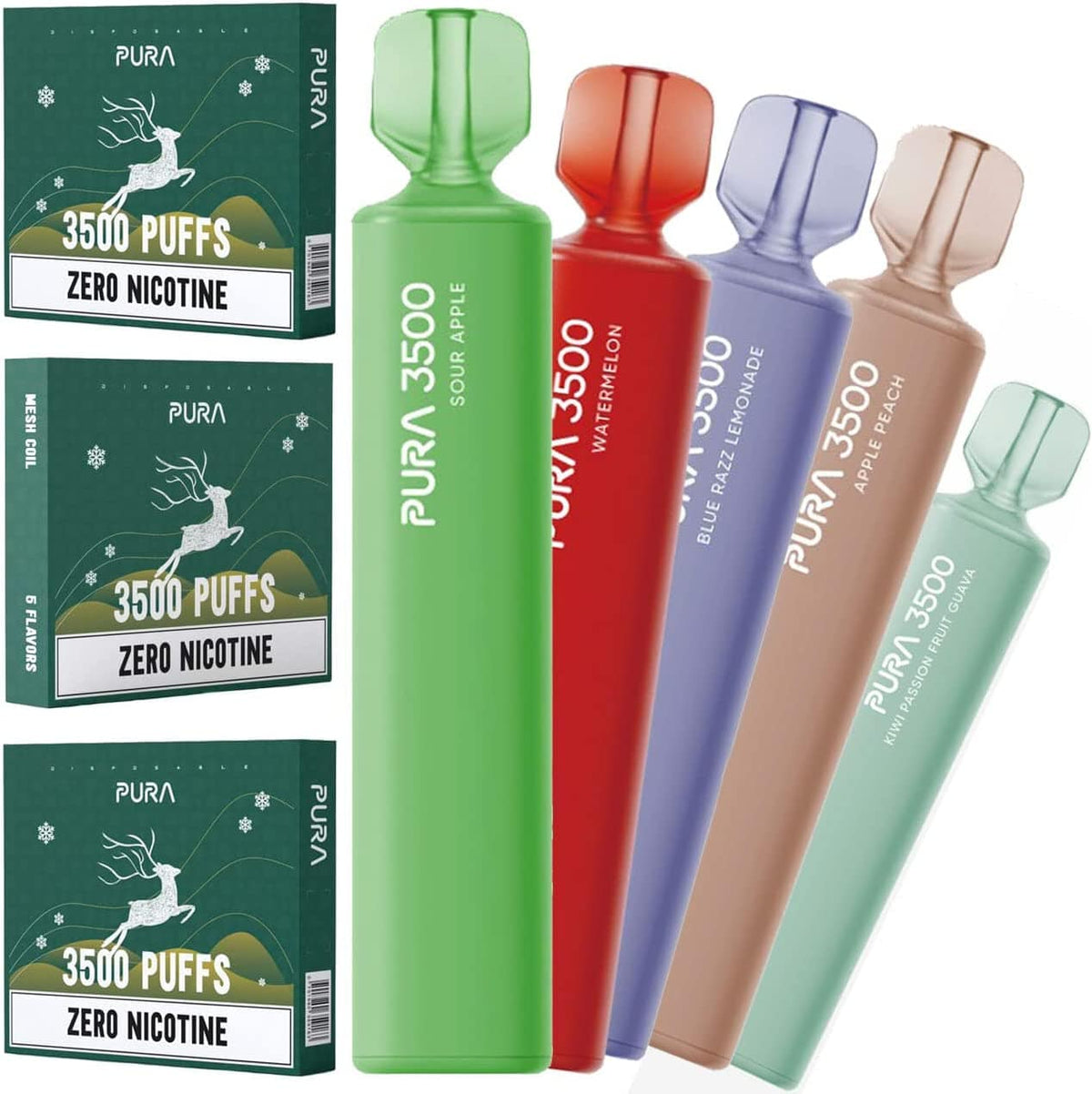 Chirstmas Gift Pura 3500 Disposable Vape Pen - 0mg - Mix 5 Flavours - Mcr Vape Distro