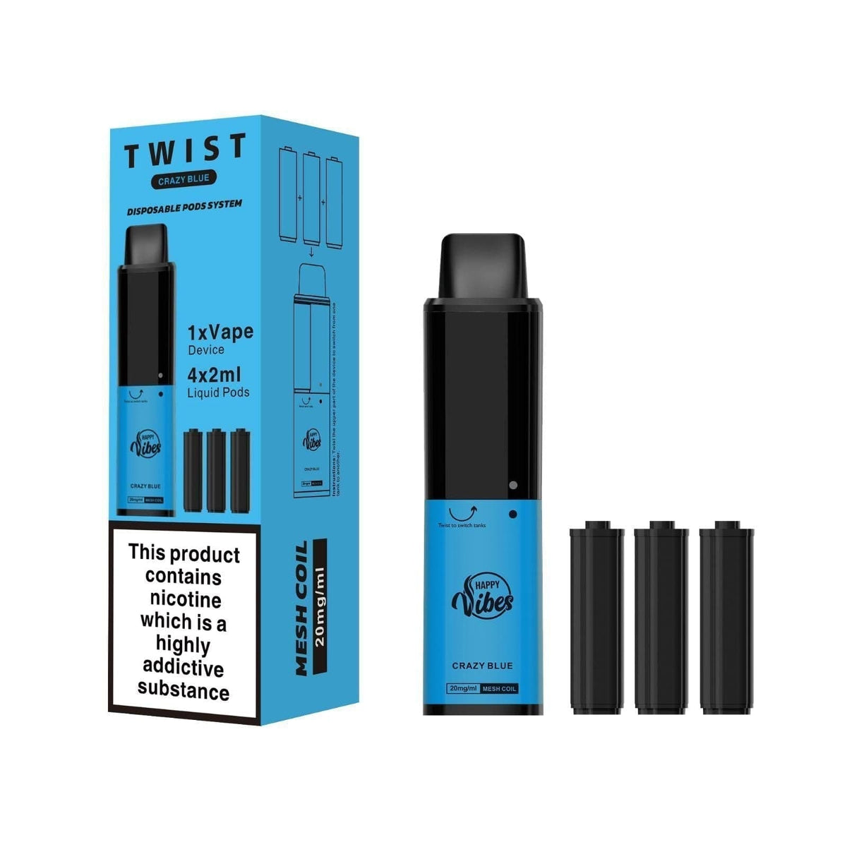 Happy Vibes Twist 2400 Disposable Vape Pod Puff Bar Box of 5 - Mcr Vape Distro
