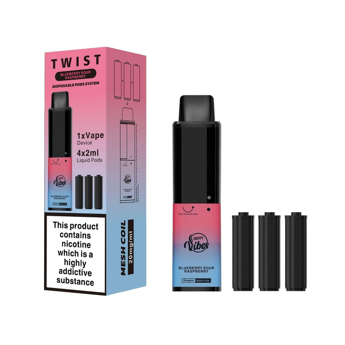 Happy Vibes Twist 2400 Disposable Vape Pod Puff Bar Box of 5 - Mcr Vape Distro