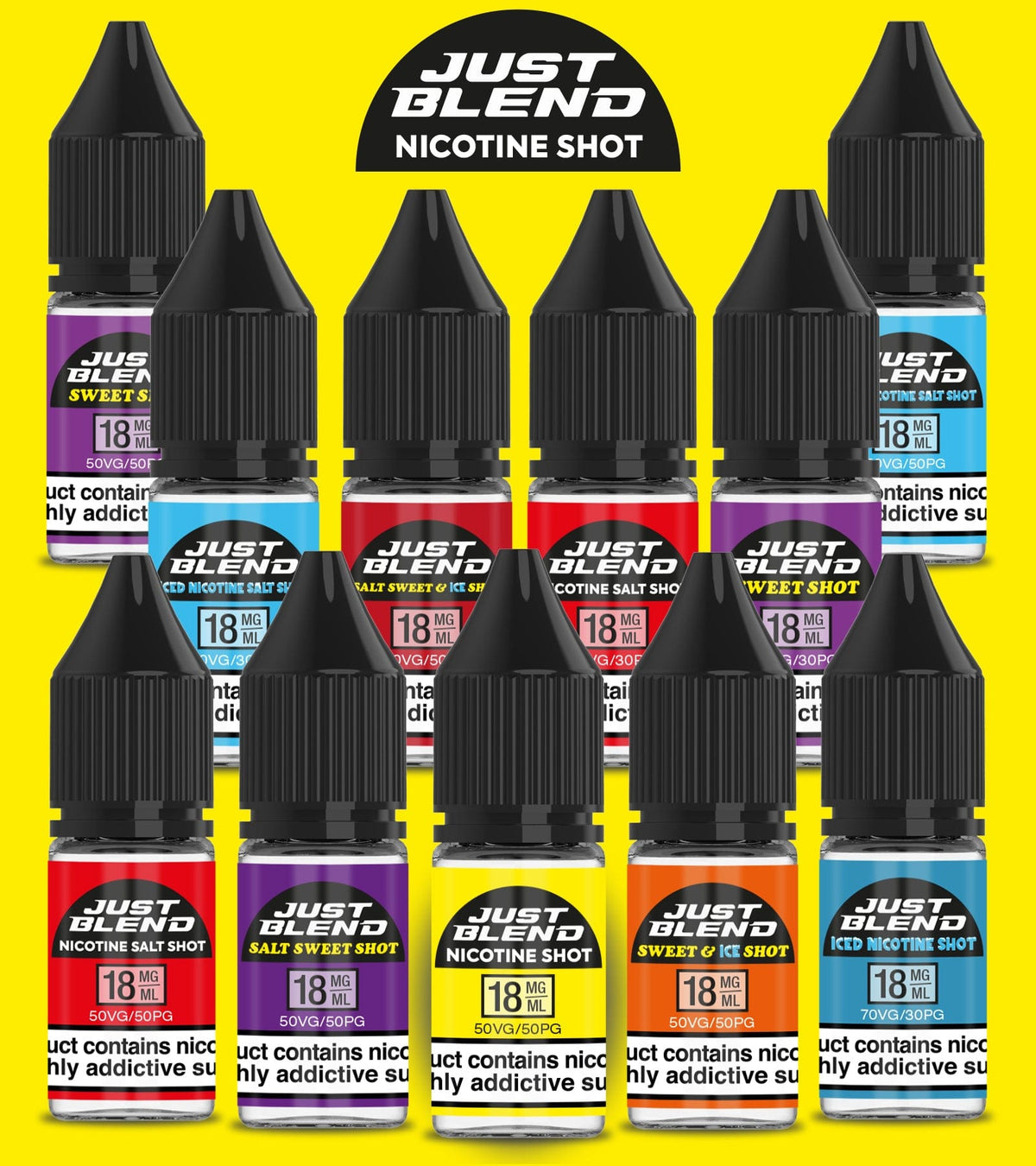 Just Blend Iced Nicotine Salt Shots - 18mg/70vg - Box Of 100 - Mcr Vape Distro