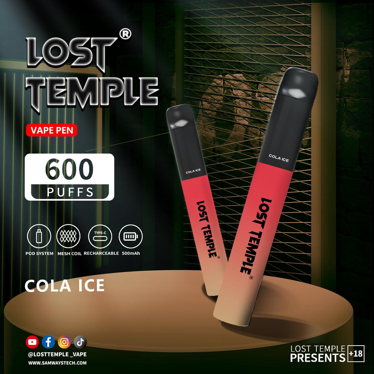 Lost Temple 600 Puffs Disposable Vape Device Kit Box of 10 - Mcr Vape Distro