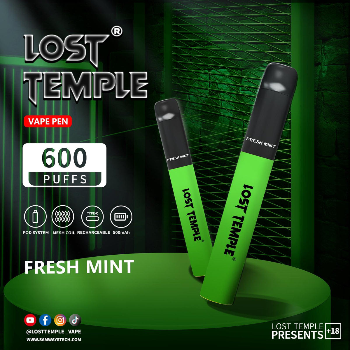 Lost Temple 600 Puffs Disposable Vape Device Kit Box of 10 - Mcr Vape Distro